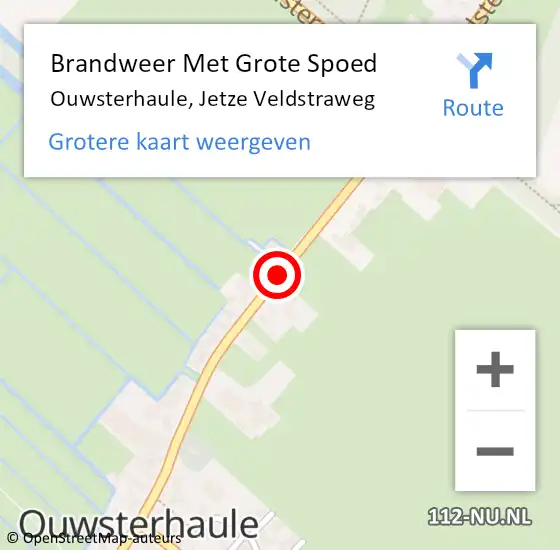 Locatie op kaart van de 112 melding: Brandweer Met Grote Spoed Naar Ouwsterhaule, Jetze Veldstraweg op 29 april 2022 13:24