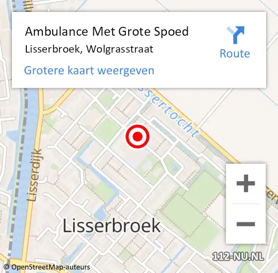 Locatie op kaart van de 112 melding: Ambulance Met Grote Spoed Naar Lisserbroek, Wolgrasstraat op 29 april 2022 13:33