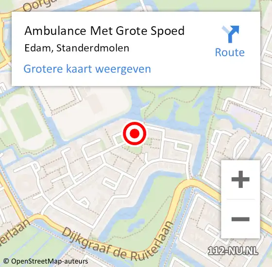 Locatie op kaart van de 112 melding: Ambulance Met Grote Spoed Naar Edam, Standerdmolen op 29 april 2022 13:34