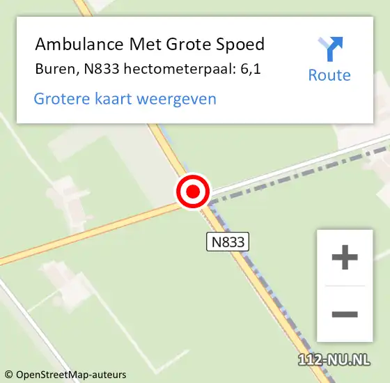 Locatie op kaart van de 112 melding: Ambulance Met Grote Spoed Naar Buren, N833 hectometerpaal: 6,1 op 29 april 2022 13:56