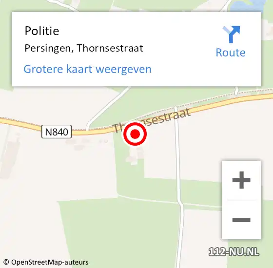 Locatie op kaart van de 112 melding: Politie Persingen, Thornsestraat op 29 april 2022 14:22