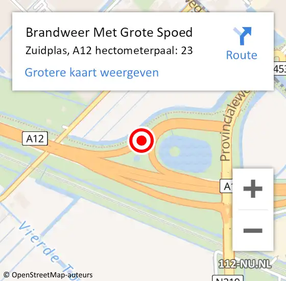 Locatie op kaart van de 112 melding: Brandweer Met Grote Spoed Naar Zuidplas, A12 hectometerpaal: 23 op 29 april 2022 14:28