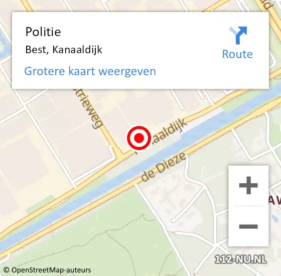 Locatie op kaart van de 112 melding: Politie Best, Kanaaldijk op 29 april 2022 14:35