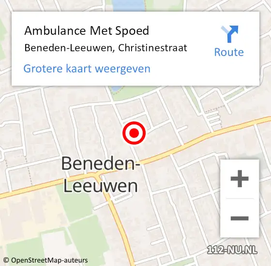 Locatie op kaart van de 112 melding: Ambulance Met Spoed Naar Beneden-Leeuwen, Christinestraat op 29 april 2022 14:37