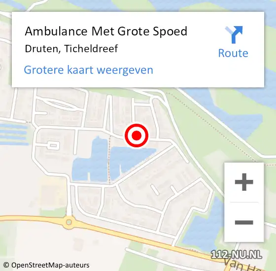 Locatie op kaart van de 112 melding: Ambulance Met Grote Spoed Naar Druten, Ticheldreef op 29 april 2022 14:40