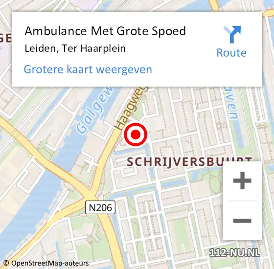 Locatie op kaart van de 112 melding: Ambulance Met Grote Spoed Naar Leiden, Ter Haarplein op 29 april 2022 14:41