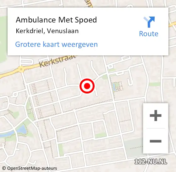 Locatie op kaart van de 112 melding: Ambulance Met Spoed Naar Kerkdriel, Venuslaan op 29 april 2022 15:21