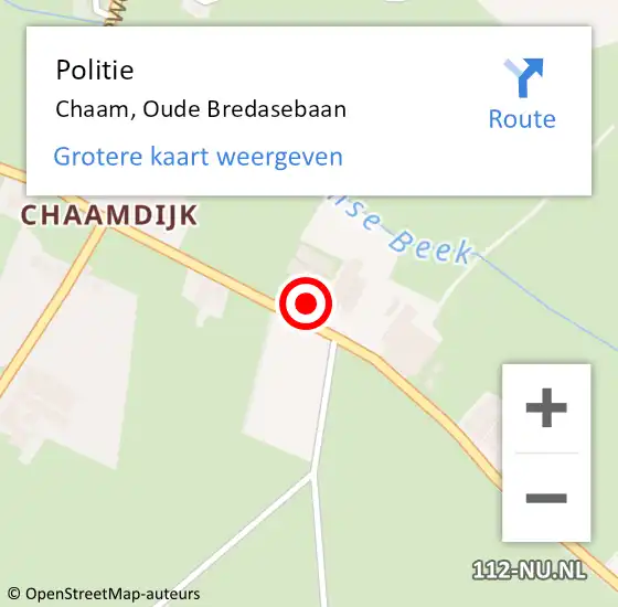 Locatie op kaart van de 112 melding: Politie Chaam, Oude Bredasebaan op 29 april 2022 15:29