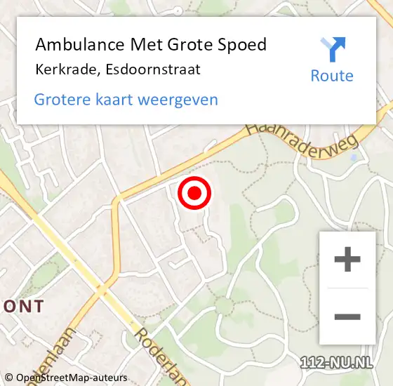 Locatie op kaart van de 112 melding: Ambulance Met Grote Spoed Naar Kerkrade, Esdoornstraat op 15 juli 2014 23:06