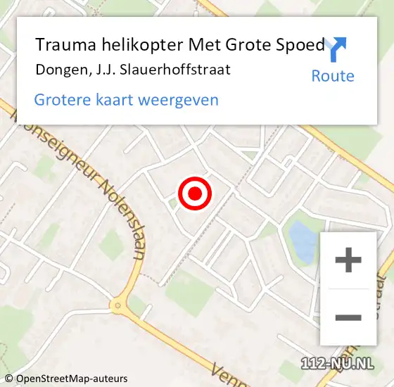 Locatie op kaart van de 112 melding: Trauma helikopter Met Grote Spoed Naar Dongen, J.J. Slauerhoffstraat op 29 april 2022 15:55