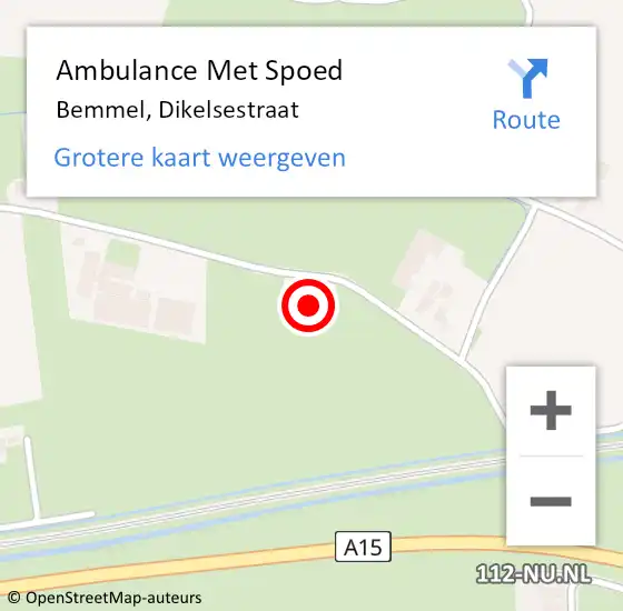 Locatie op kaart van de 112 melding: Ambulance Met Spoed Naar Bemmel, Dikelsestraat op 29 april 2022 16:08