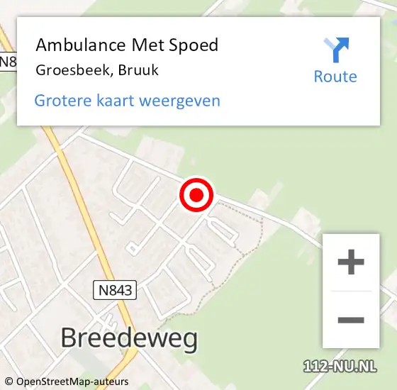 Locatie op kaart van de 112 melding: Ambulance Met Spoed Naar Groesbeek, Bruuk op 29 april 2022 16:34