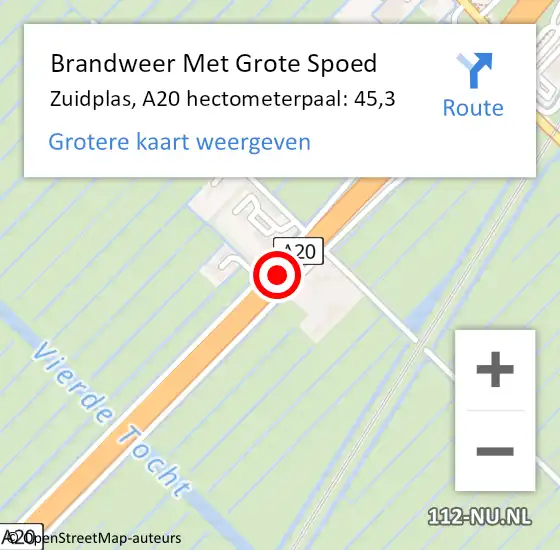 Locatie op kaart van de 112 melding: Brandweer Met Grote Spoed Naar Zuidplas, A20 hectometerpaal: 45,3 op 29 april 2022 16:44