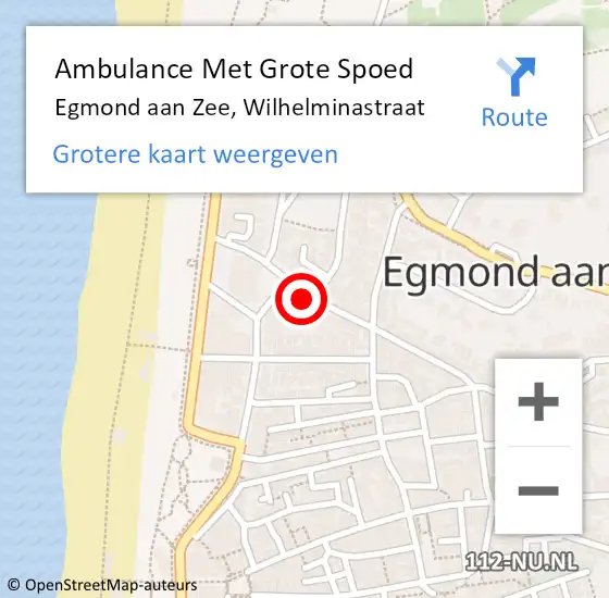 Locatie op kaart van de 112 melding: Ambulance Met Grote Spoed Naar Egmond aan Zee, Wilhelminastraat op 15 juli 2014 23:19