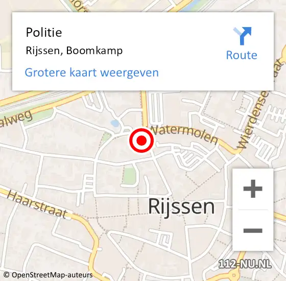 Locatie op kaart van de 112 melding: Politie Rijssen, Boomkamp op 29 april 2022 16:55