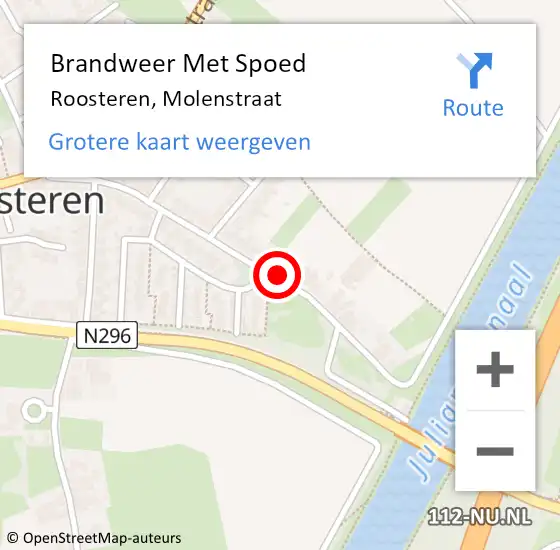 Locatie op kaart van de 112 melding: Brandweer Met Spoed Naar Roosteren, Molenstraat op 29 april 2022 17:03