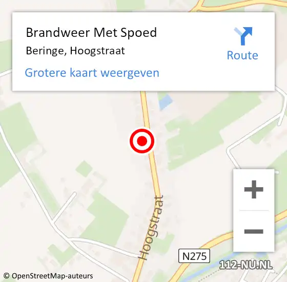 Locatie op kaart van de 112 melding: Brandweer Met Spoed Naar Beringe, Hoogstraat op 29 april 2022 17:03