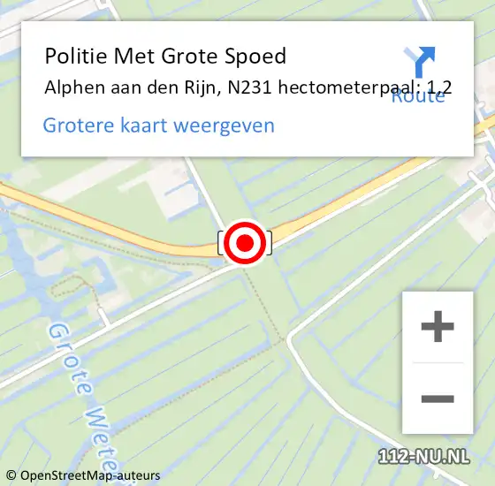 Locatie op kaart van de 112 melding: Politie Met Grote Spoed Naar Alphen aan den Rijn, N231 hectometerpaal: 1,2 op 29 april 2022 17:16