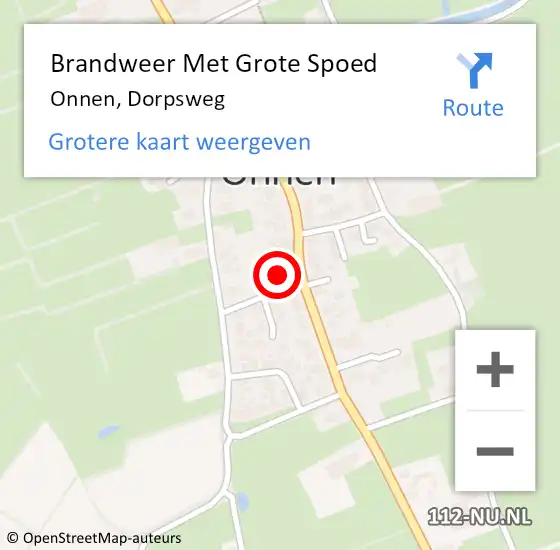 Locatie op kaart van de 112 melding: Brandweer Met Grote Spoed Naar Onnen, Dorpsweg op 29 april 2022 17:16