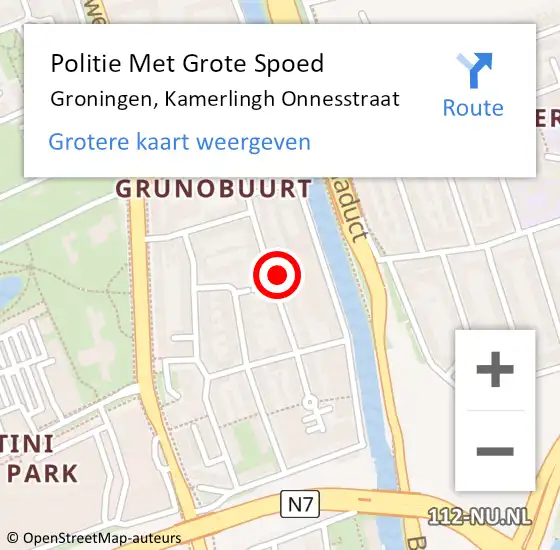 Locatie op kaart van de 112 melding: Politie Met Grote Spoed Naar Groningen, Kamerlingh Onnesstraat op 29 april 2022 17:22