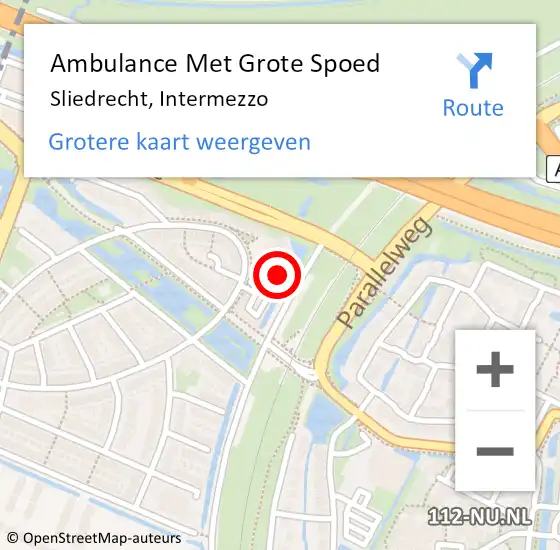 Locatie op kaart van de 112 melding: Ambulance Met Grote Spoed Naar Sliedrecht, Intermezzo op 29 april 2022 17:31