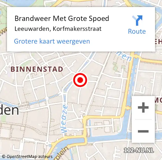 Locatie op kaart van de 112 melding: Brandweer Met Grote Spoed Naar Leeuwarden, Korfmakersstraat op 15 juli 2014 23:30