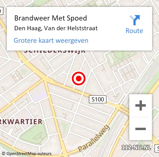 Locatie op kaart van de 112 melding: Brandweer Met Spoed Naar Den Haag, Van der Helststraat op 29 april 2022 18:24