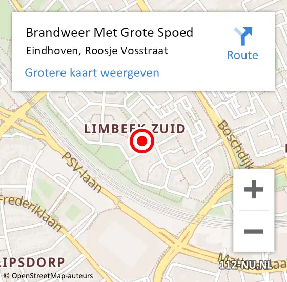 Locatie op kaart van de 112 melding: Brandweer Met Grote Spoed Naar Eindhoven, Roosje Vosstraat op 29 april 2022 18:55