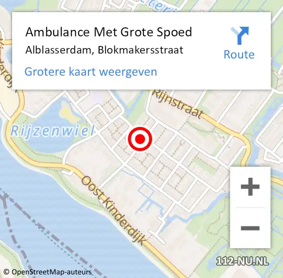 Locatie op kaart van de 112 melding: Ambulance Met Grote Spoed Naar Alblasserdam, Blokmakersstraat op 29 april 2022 18:57