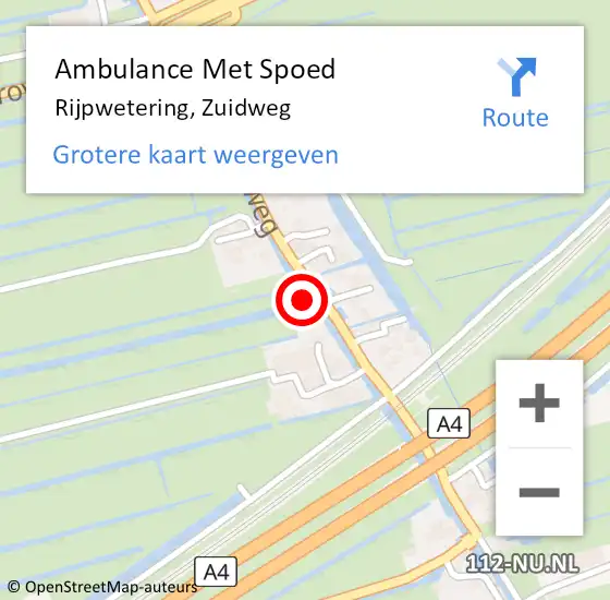 Locatie op kaart van de 112 melding: Ambulance Met Spoed Naar Rijpwetering, Zuidweg op 29 april 2022 19:07