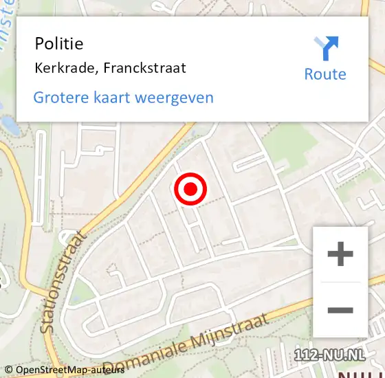 Locatie op kaart van de 112 melding: Politie Kerkrade, Franckstraat op 29 april 2022 19:14