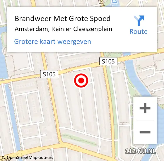 Locatie op kaart van de 112 melding: Brandweer Met Grote Spoed Naar Amsterdam, Reinier Claeszenplein op 29 april 2022 19:21
