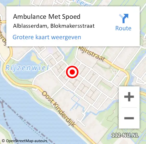 Locatie op kaart van de 112 melding: Ambulance Met Spoed Naar Alblasserdam, Blokmakersstraat op 29 april 2022 19:41