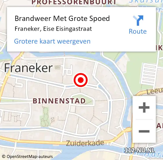 Locatie op kaart van de 112 melding: Brandweer Met Grote Spoed Naar Franeker, Eise Eisingastraat op 29 april 2022 19:43