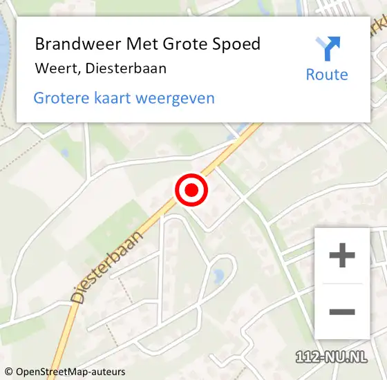 Locatie op kaart van de 112 melding: Brandweer Met Grote Spoed Naar Weert, Diesterbaan op 29 april 2022 19:44