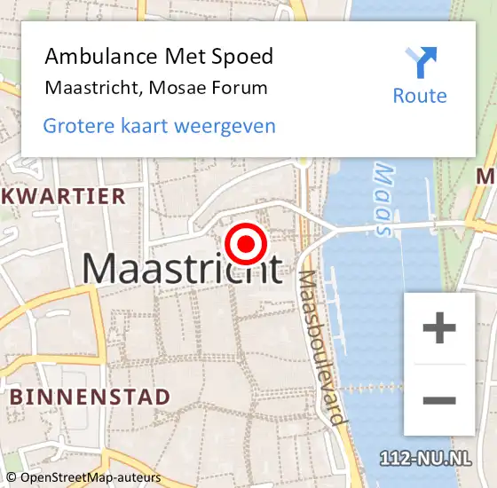 Locatie op kaart van de 112 melding: Ambulance Met Spoed Naar Maastricht, Mosae Forum op 29 april 2022 19:46