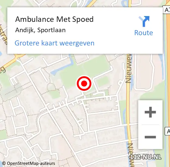 Locatie op kaart van de 112 melding: Ambulance Met Spoed Naar Andijk, Sportlaan op 29 april 2022 19:57