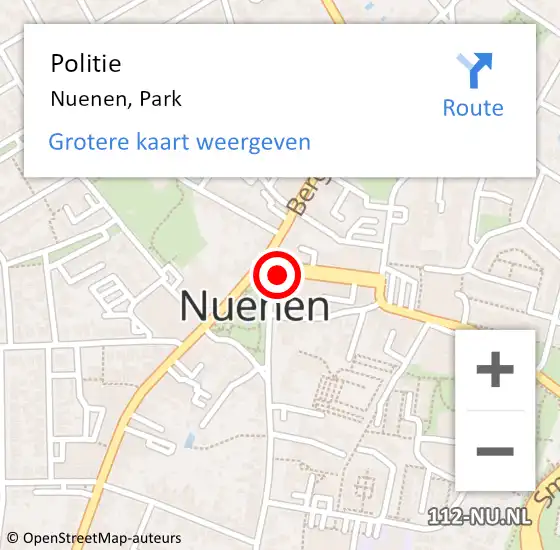 Locatie op kaart van de 112 melding: Politie Nuenen, Park op 29 april 2022 20:31