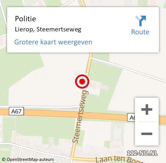 Locatie op kaart van de 112 melding: Politie Lierop, Steemertseweg op 29 april 2022 20:40