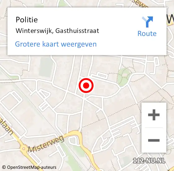 Locatie op kaart van de 112 melding: Politie Winterswijk, Gasthuisstraat op 29 april 2022 21:03