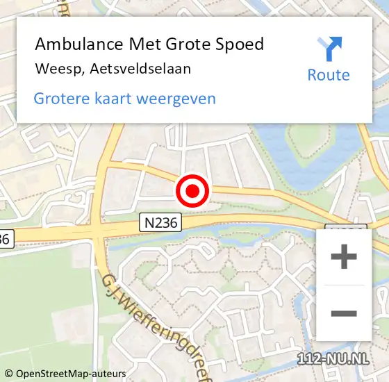 Locatie op kaart van de 112 melding: Ambulance Met Grote Spoed Naar Weesp, Aetsveldselaan op 29 april 2022 21:16