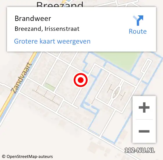 Locatie op kaart van de 112 melding: Brandweer Breezand, Irissenstraat op 29 april 2022 21:23