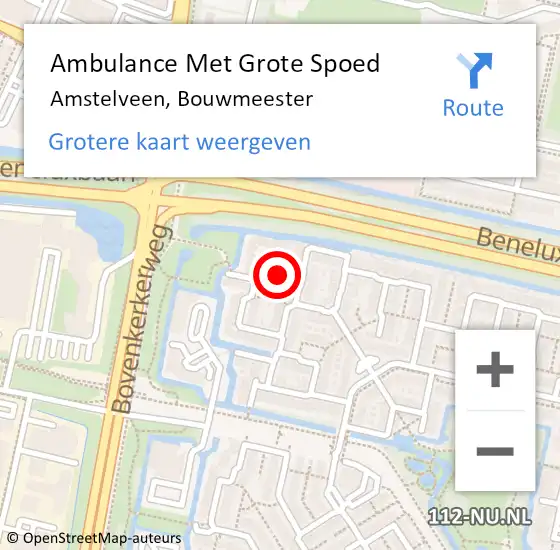 Locatie op kaart van de 112 melding: Ambulance Met Grote Spoed Naar Amstelveen, Bouwmeester op 29 april 2022 21:27