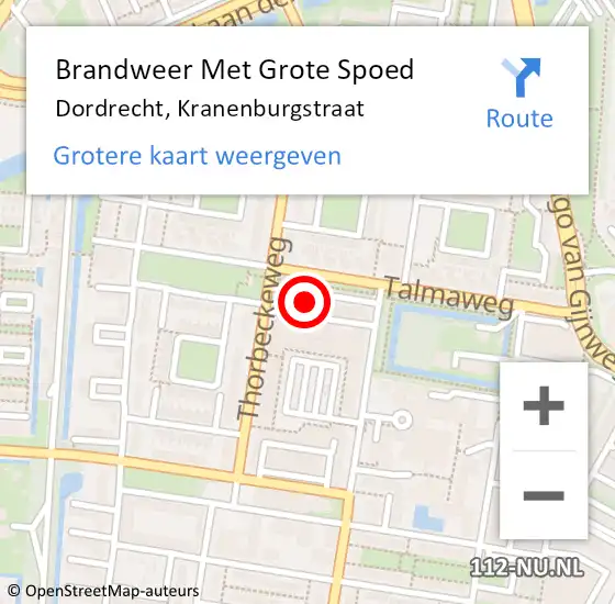 Locatie op kaart van de 112 melding: Brandweer Met Grote Spoed Naar Dordrecht, Kranenburgstraat op 29 april 2022 21:29