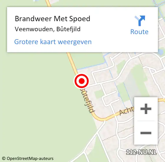 Locatie op kaart van de 112 melding: Brandweer Met Spoed Naar Veenwouden, Bûtefjild op 29 april 2022 21:31