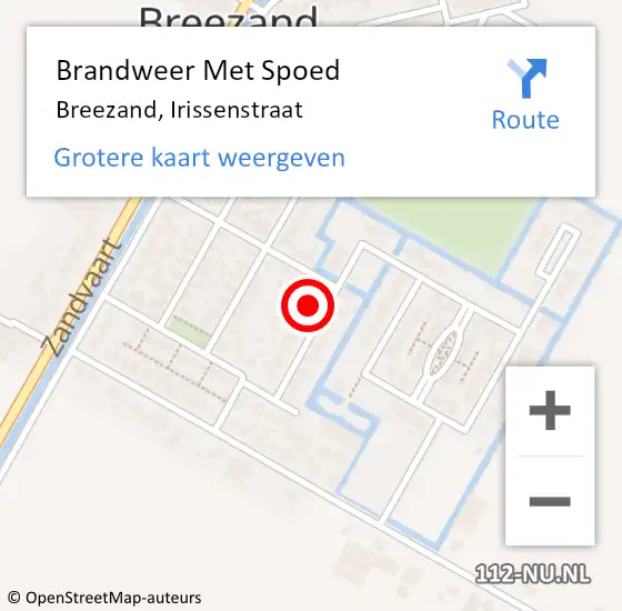 Locatie op kaart van de 112 melding: Brandweer Met Spoed Naar Breezand, Irissenstraat op 29 april 2022 21:33