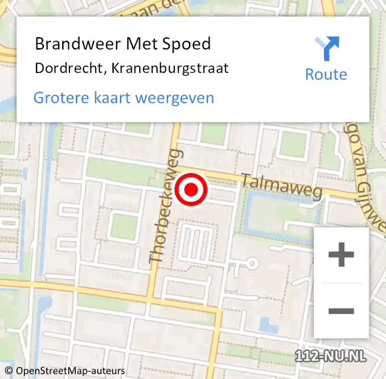 Locatie op kaart van de 112 melding: Brandweer Met Spoed Naar Dordrecht, Kranenburgstraat op 29 april 2022 21:49