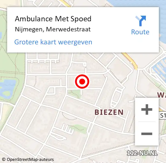 Locatie op kaart van de 112 melding: Ambulance Met Spoed Naar Nijmegen, Merwedestraat op 29 april 2022 22:14