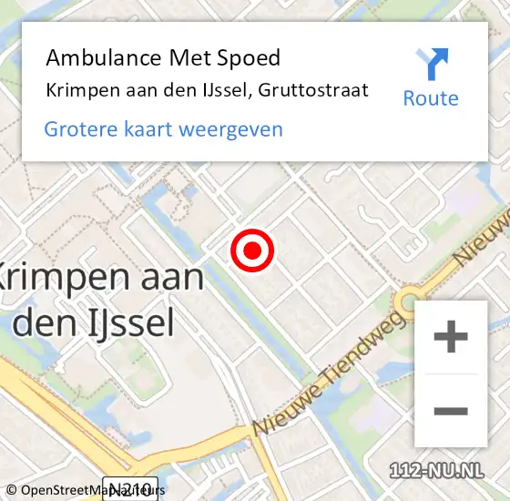 Locatie op kaart van de 112 melding: Ambulance Met Spoed Naar Krimpen aan den IJssel, Gruttostraat op 29 april 2022 22:31