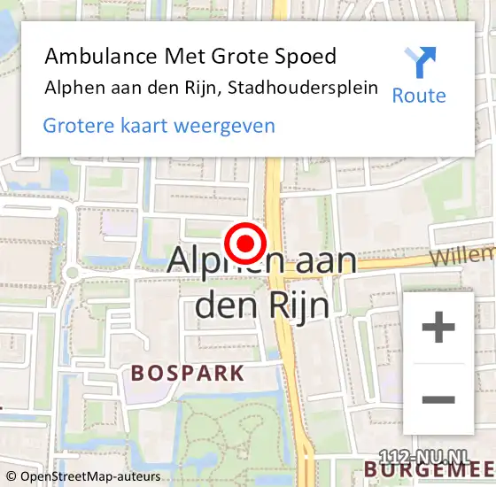 Locatie op kaart van de 112 melding: Ambulance Met Grote Spoed Naar Alphen aan den Rijn, Stadhoudersplein op 29 april 2022 22:45